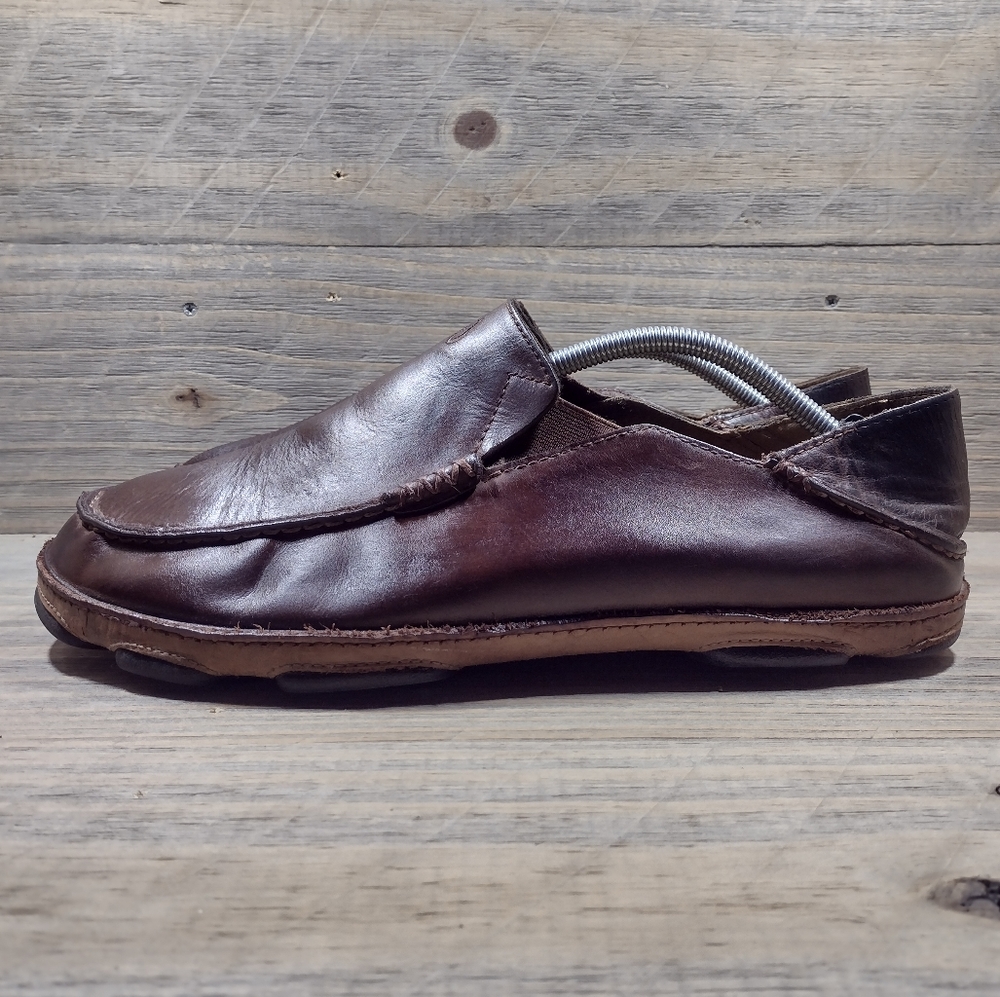 OluKai Moloã Leather Slip On Loafers Shoes Mens Size 11 Brown